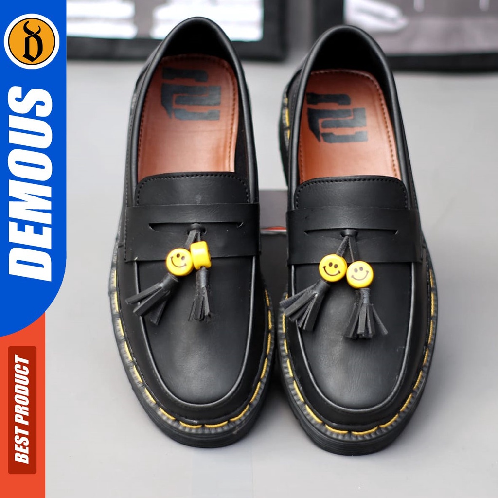 DEMOUS Kazama - Sepatu Formal Pantofel Boots Docmart Casual Kerja Hitam Pria