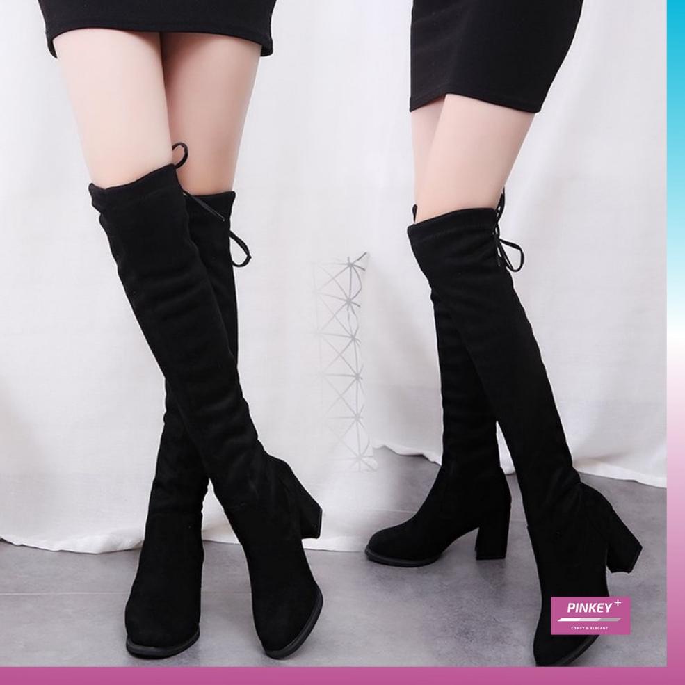 ↿ ✅PINKEY P032 Sepatu Boots Panjang Selutut Winter Musim Dingin Shoe Sepatu Tinggi Wanita HOT 32Y