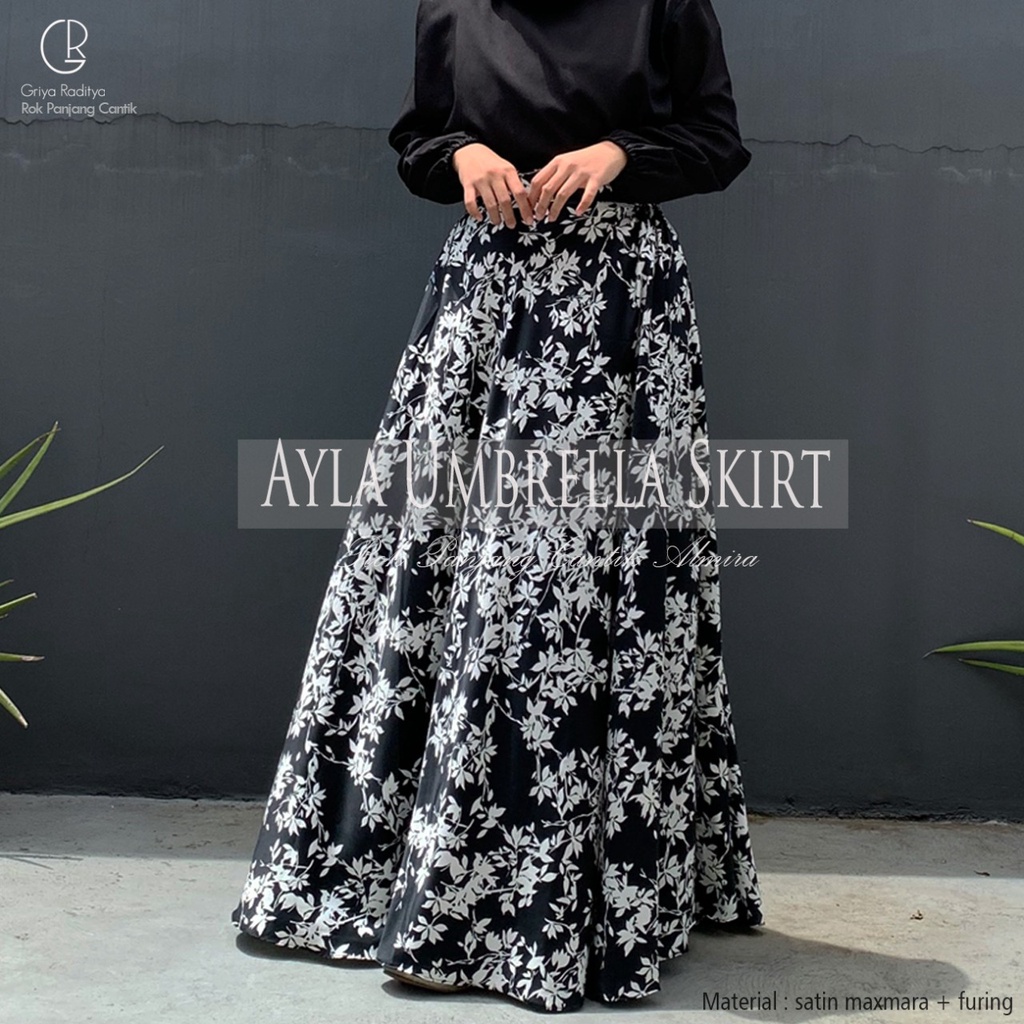 Rok Payung Panjang  Wanita Lebar Ayla Umbrella Skirt Rok Flare  Rok Motif Bunga  Almira