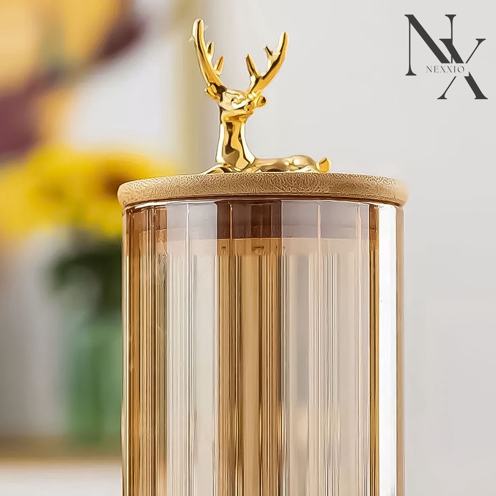 NexXio Penyimpanan makanan/ Toples Deer/ Rusa / Toples Kaca / Toples Kue / Toples Snack / Toples food jar gold / Toples Gift/ Wedding Gift/Birthday Gift/Toples Cantik