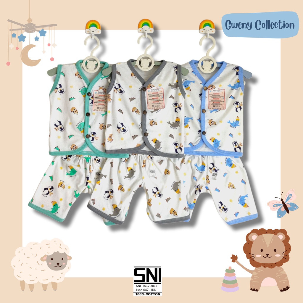 SETELAN BABY GLOW BAYI TANPA LENGAN/LENGAN PENDEK/LENGAN PANJANG MOTIF ARTIC UNISEX 3-12 BULAN