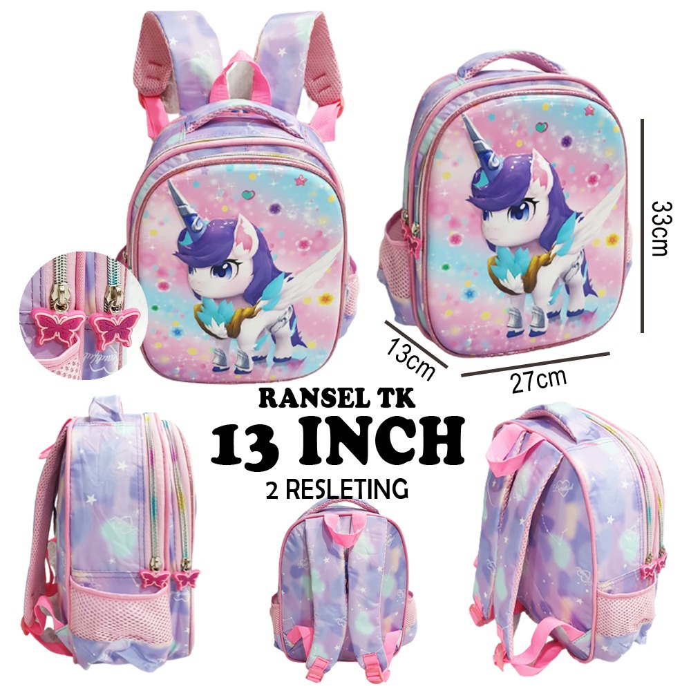 PROMO Tas RANSEL Anak Sekolah TK Perempuan GAMBAR KUDA PONY Rainbow Rose LILAC GLOSSY SHOES MITE TIMBUL IMPORT