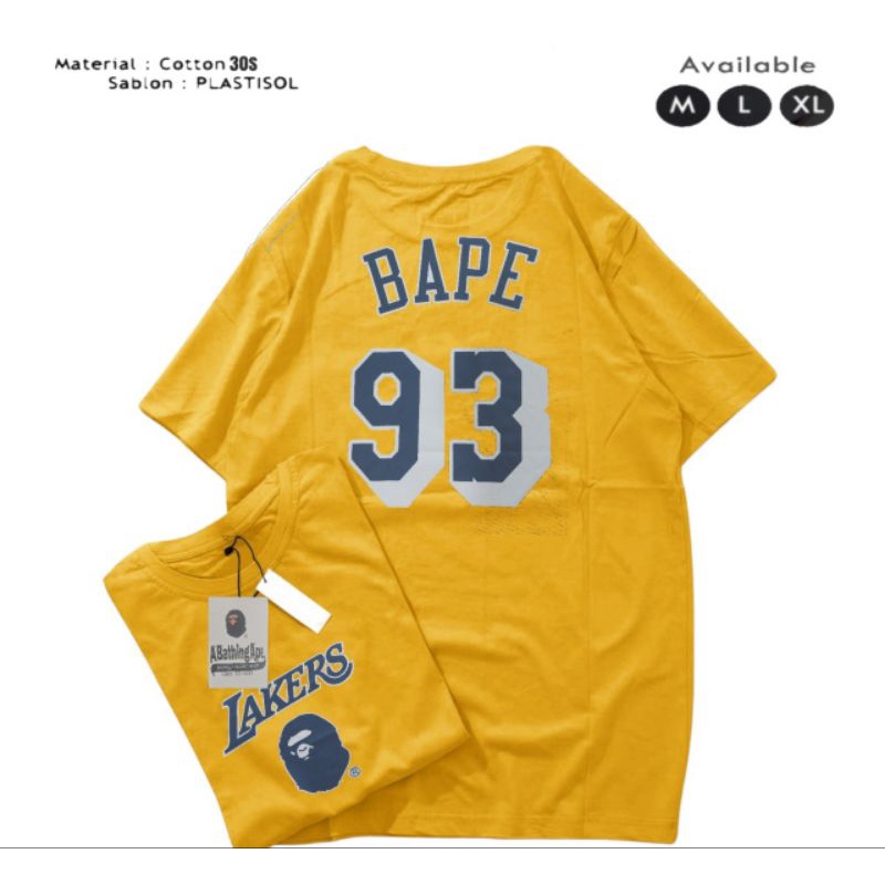 Kaos Tshirt Bape x Lakers Fulltag Label Pria Wanita