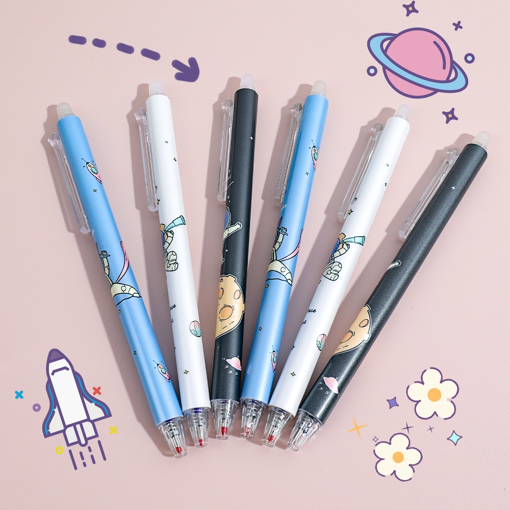 0.5mm Gaya Acak Kantor Sekolah Perlengkapan Alat Tulis Kawaii Astronot Press Pen Panas Dihapus Pena Netral Pena Menulis Siswa Pena Hitam &amp; Biru Pena Netral