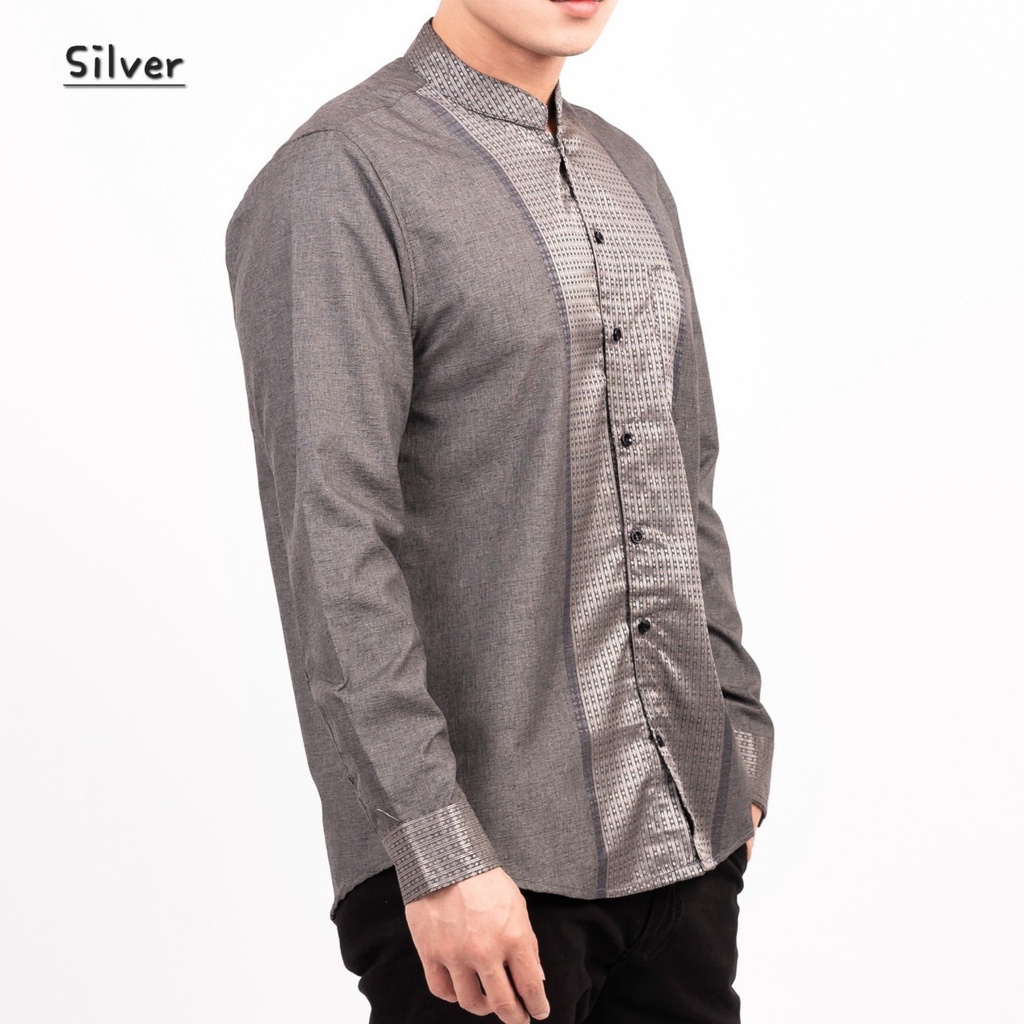 Timofey Baju Koko Muslim Kemeja Pria Lengan Panjang Slim Fit Premium Hem Lebaran Silver