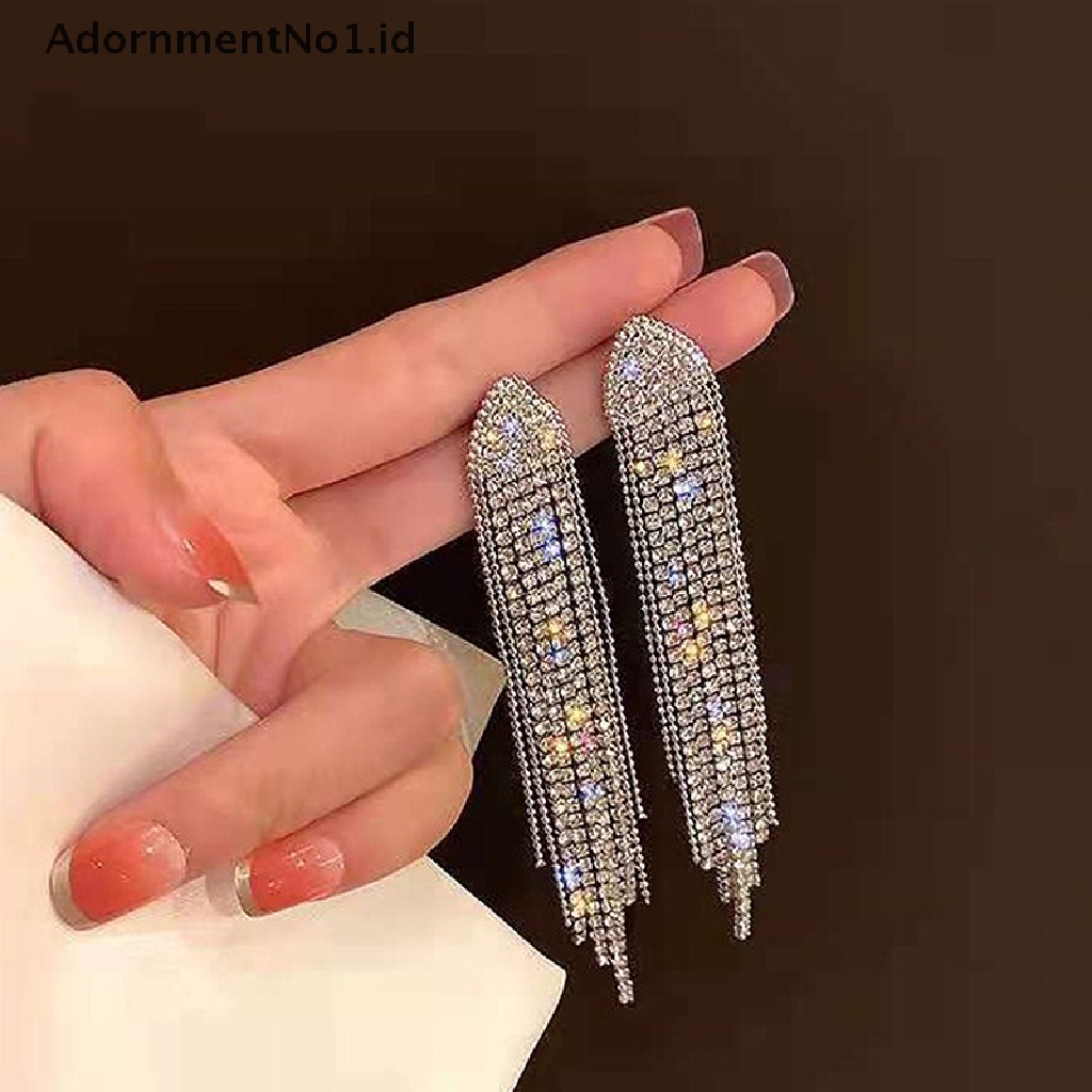 [AdornmentNo1] Rumbai Panjang Penuh Berlian Imitasi Drop Anting Untuk Wanita Ovsize Kristal Menjuntai Anting Fashion Perhiasan Aksesoris [ID]