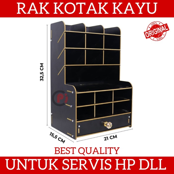 Rak Penyimpanan Sparepart Tool HP Di Meja Kerja Model Kayu B-16 Stand