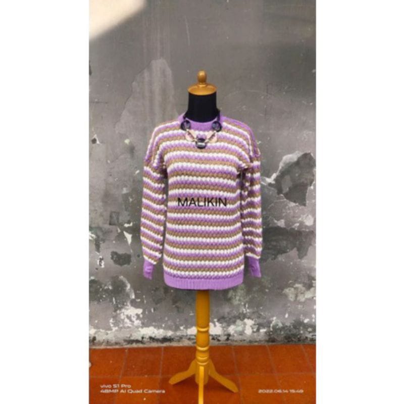 SWEATER NANAS STRIPE / SWEATER RAJUT WANITA / ATASAN WANITA RAJUT / RAJUT TERBARU