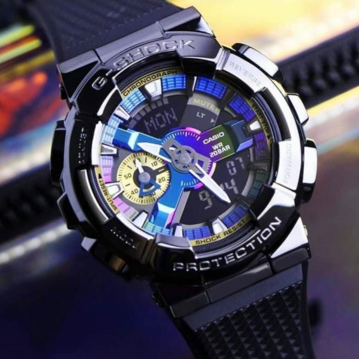 {CollectionStore} Jam Tangan Pria Casio G Shock GM110 Paket Ori BM - hitam rainbow Berkualitas