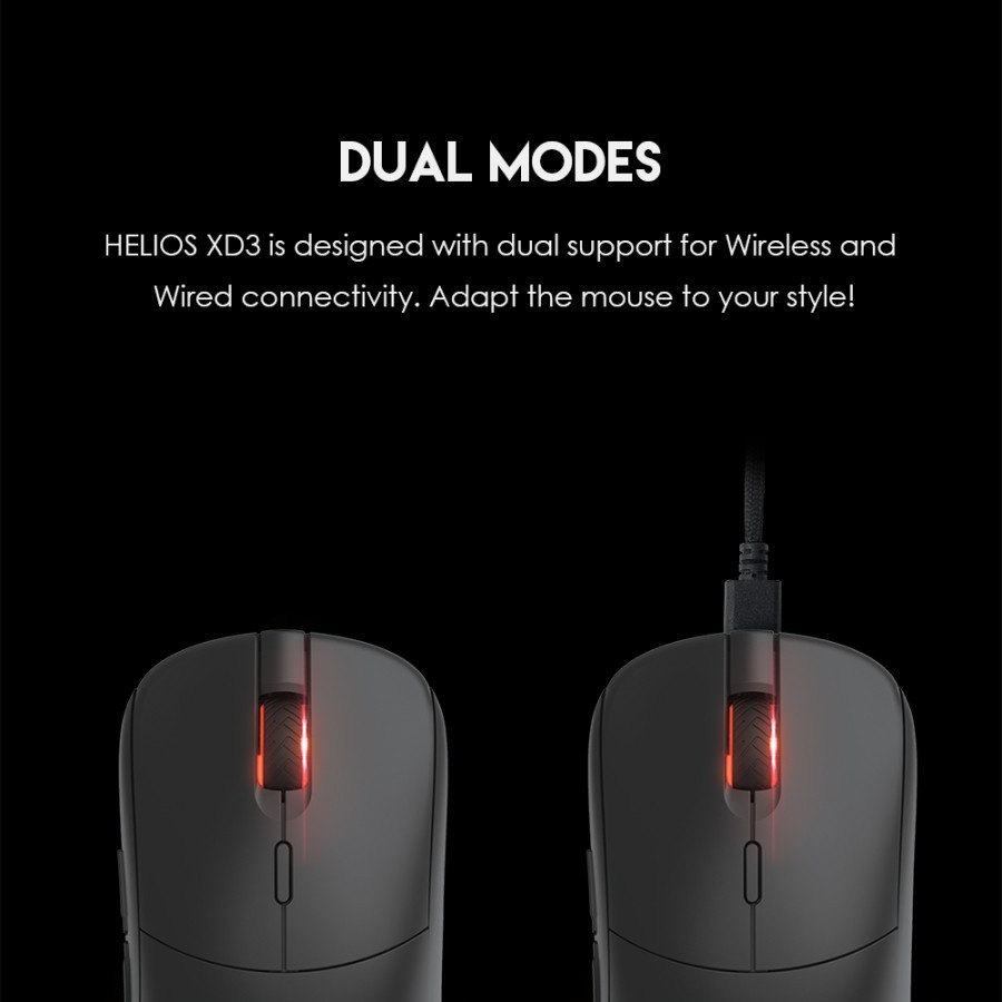 Mouse Fantech HELIOS XD3 Wireless Gaming RGB Dual Mode - Black / Hitam