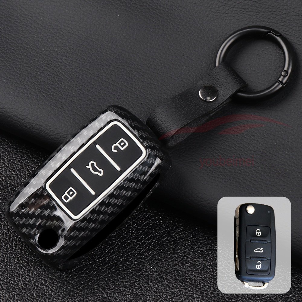 1pc Remote Fob Holder Case Shell Silikon Serat Karbon Cover Kunci Mobil Case Untuk Volkswagen VW Golf Bora Jetta POLO Passat B5 B6 Tiguan Kumbang LAVIDA Skoda Octavia A5 Fabia Kursi Ibiza