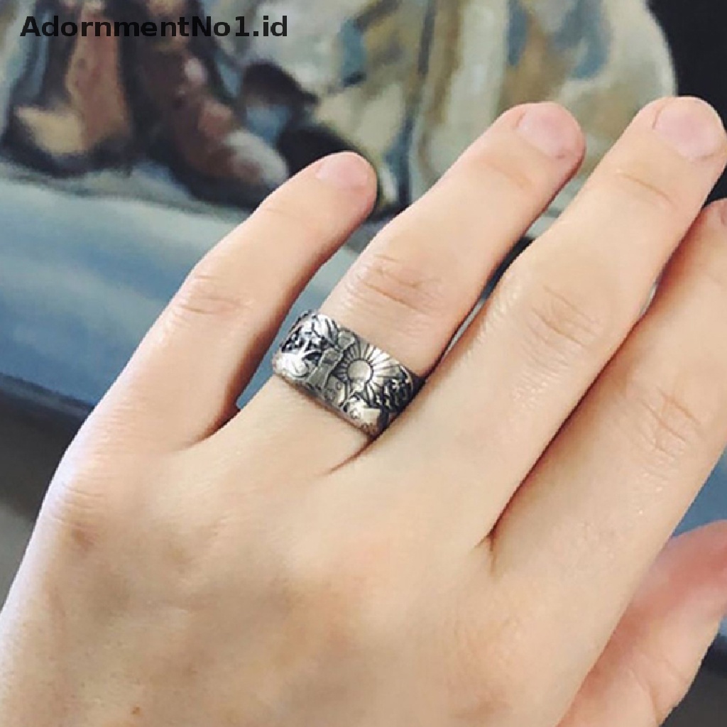 [AdornmentNo1] Cincin Ukir Pola Halus Wanita Pria Cincin Pasangan Hadiah Anniversary Pakaian Harian Kepribadian Unisex Perhiasan [ID]