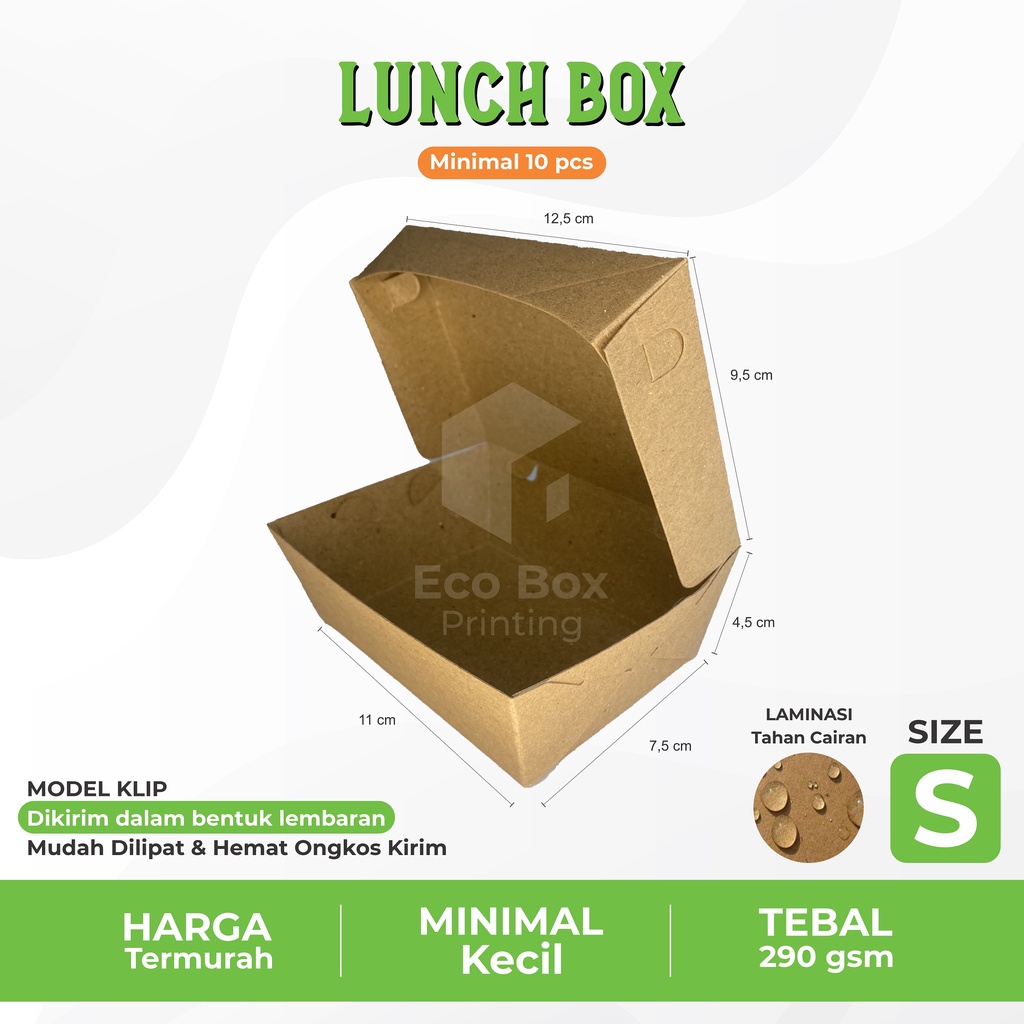 Lunch Box Size S 290gsm Kotak Makan Kertas Paper Box Kraft Dus Makanan Dimsum Takoyaki Snack Grosir