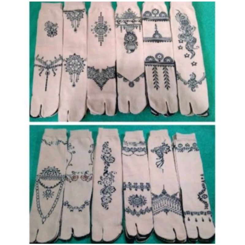 grosir!!! (12 Pasang) kaos kaki jempol motif henna krem wanita muslimah panjang motif random nyaman di gunakan