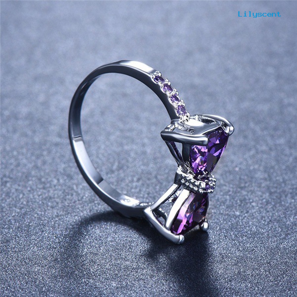 [LS] Pernikahan Pesta Pertunangan Ikatan Simpul Amethyst Imitasi Bertatahkan Jari Cincin Perhiasan Pengantin