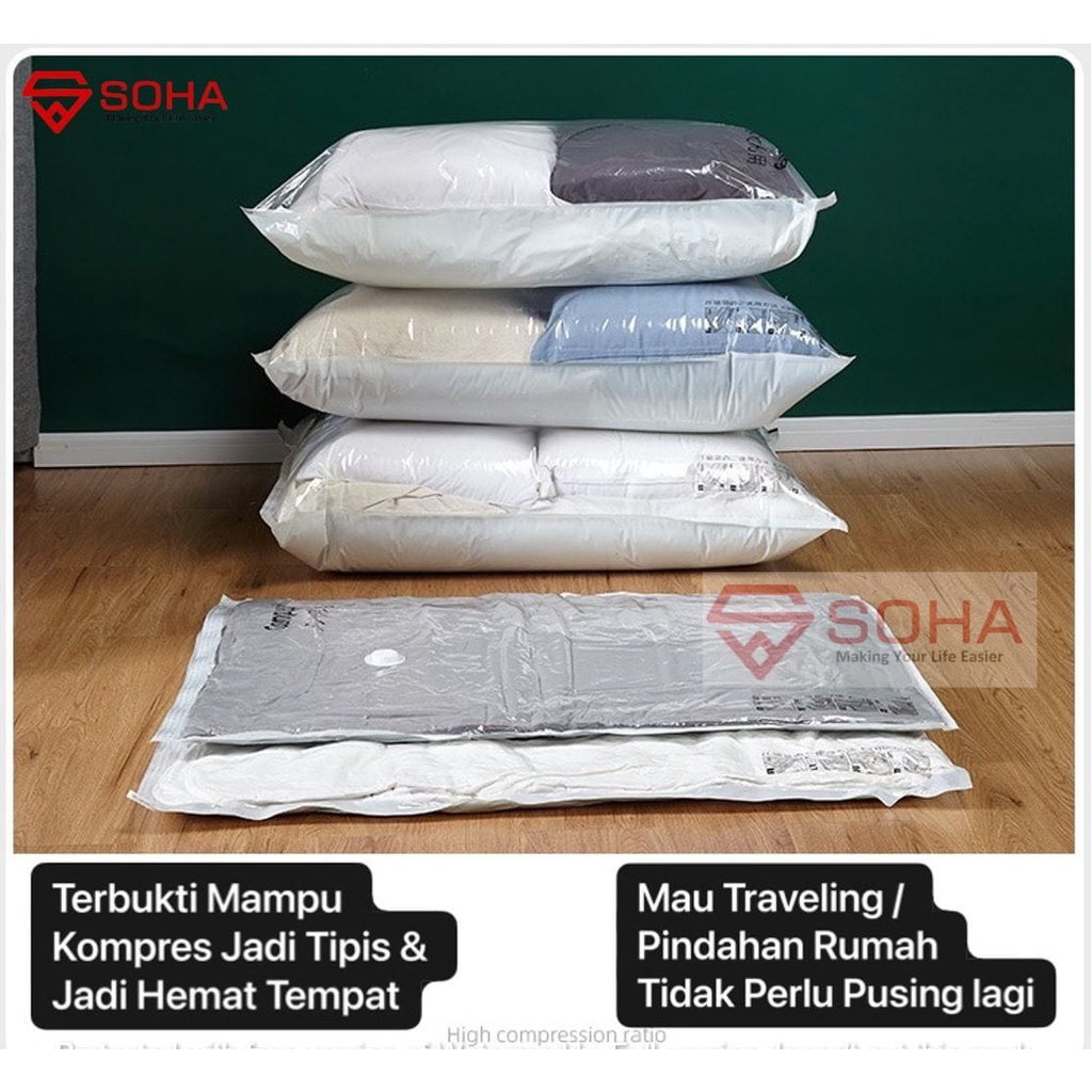 SOHA VB-02 Plastik Vakum Baju Plastic Vacuum Storage Compression Clothes Laundry Travel Bag Kompresi Simpan Seprei Selimut Pakaian