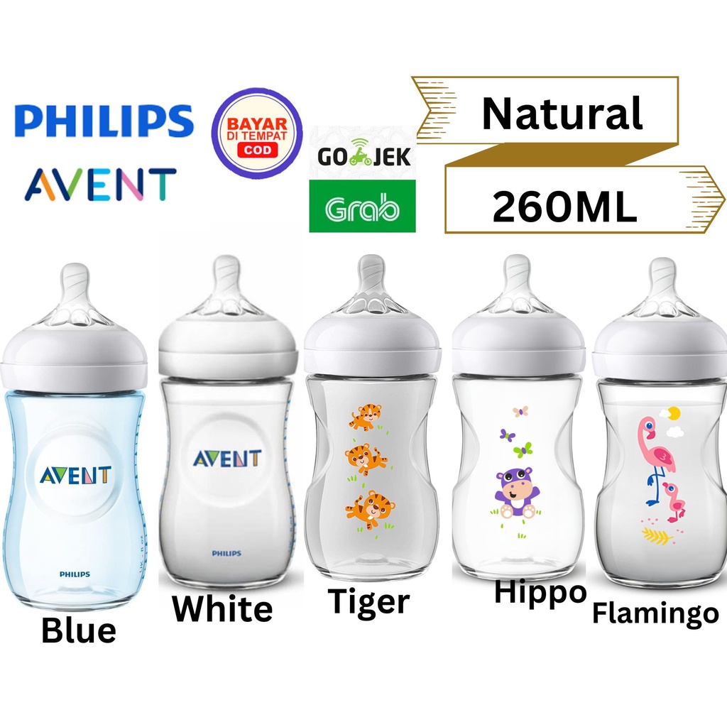 [Hazelcare] Philips Avent Natural Bottle Twinpack Twin Pack / Single Pack Blue / White / Tiger / Hippo / Flamingo Botol Susu Bayi 260ml 260 ml