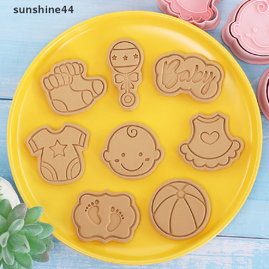 Sunshine 8pcs/Set DIY Bayi Kartun Biskuit Cetakan Cookie Cutter 3D Biskuit Cetakan Plastik Baking Cookie Stamp Cookie Decorag Tools.