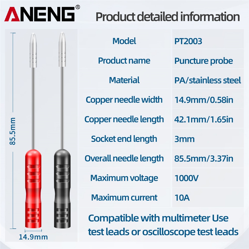 ANENG Konektor Jarum Multimeter Probe Test Lead Extension 3 mm 2PCS - PT2003 - Black/Red