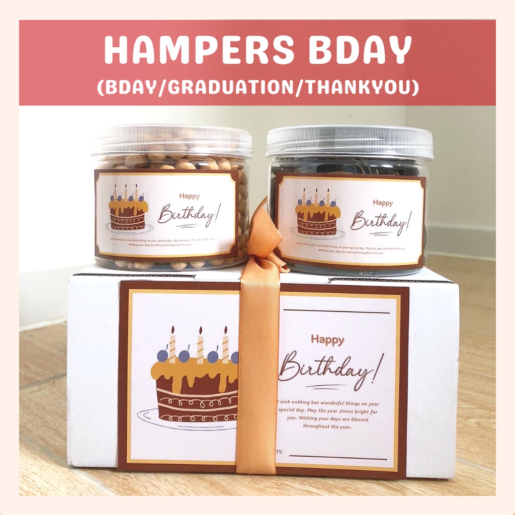 [DELISH SNACKS] Birthday / Graduation / Thank You Hampers (M) isi 2 toples / Bingkisan Kado Ulang Tahun / Kelulusan / Ucapan Terima Kasih Gift Box Hadiah Ultah