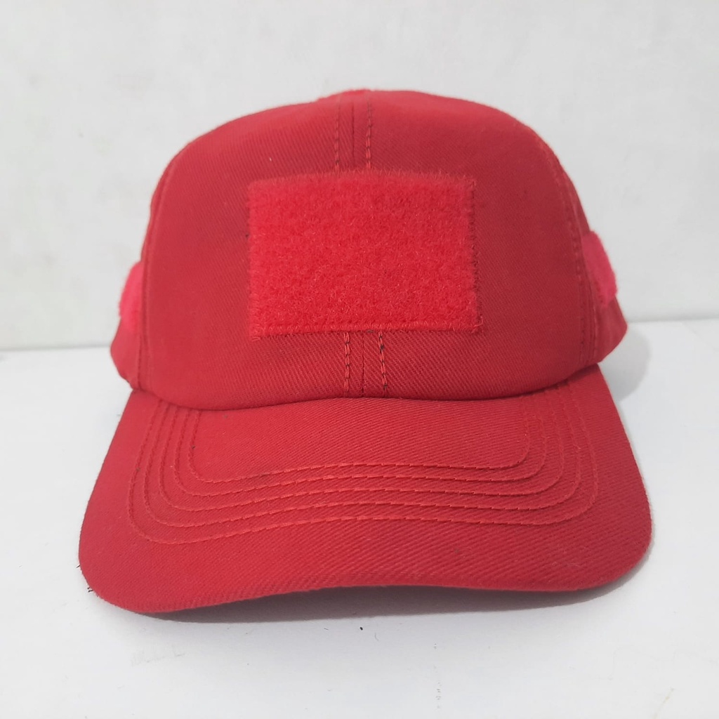 Topi Baseball Merah Canvas Velcro Perekat / Topi Merah Pemadam Damkar