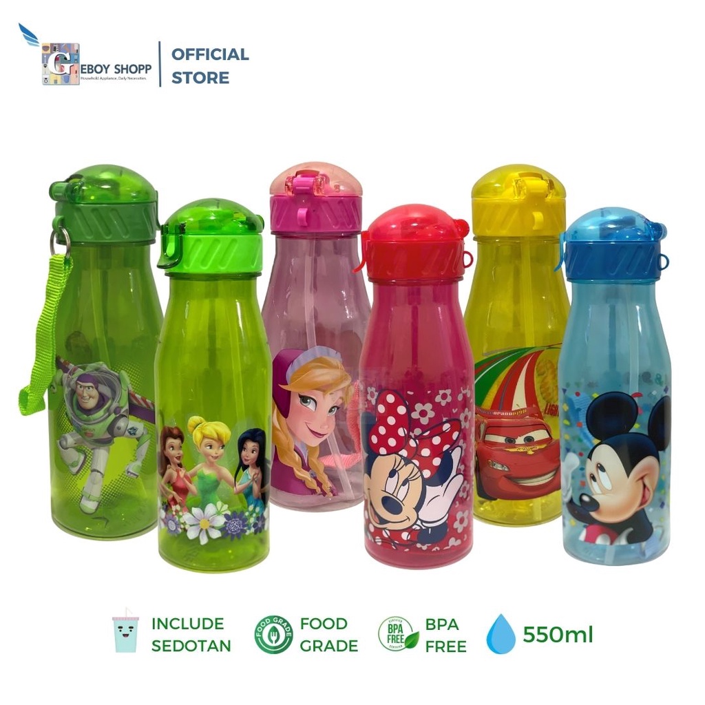 Botol Minum / Tempat Minum / Botol Air Minum Karakter Straplock 550ml BPA FOODGRADE