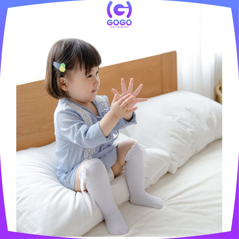 GOGO-P532 Kaos Kaki Bayi Panjang Pita Selutut / Kaus Kaki Anak Perempuan Panjang Motif Polos Anti Nyamuk