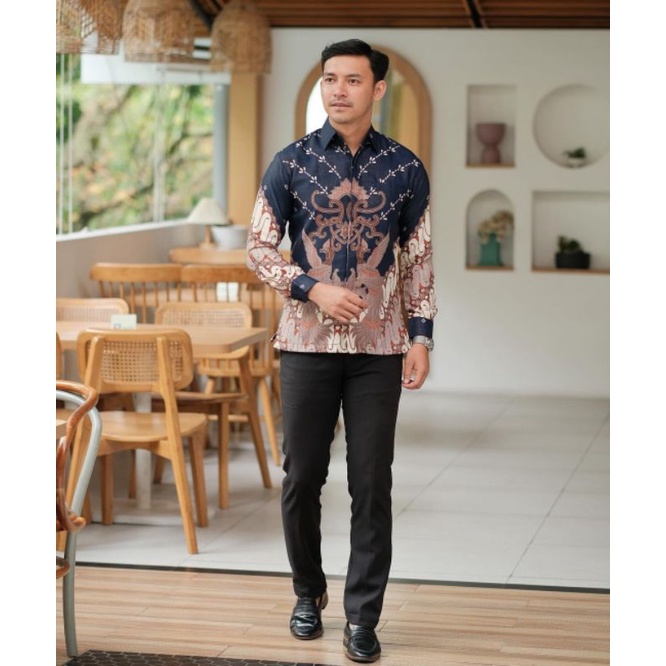 Baju Batik Pria Lengan Panjang ALYANA NUDE Premium Reguler Modern Kemeja Formal Casual Acara Wisuda Kondangan