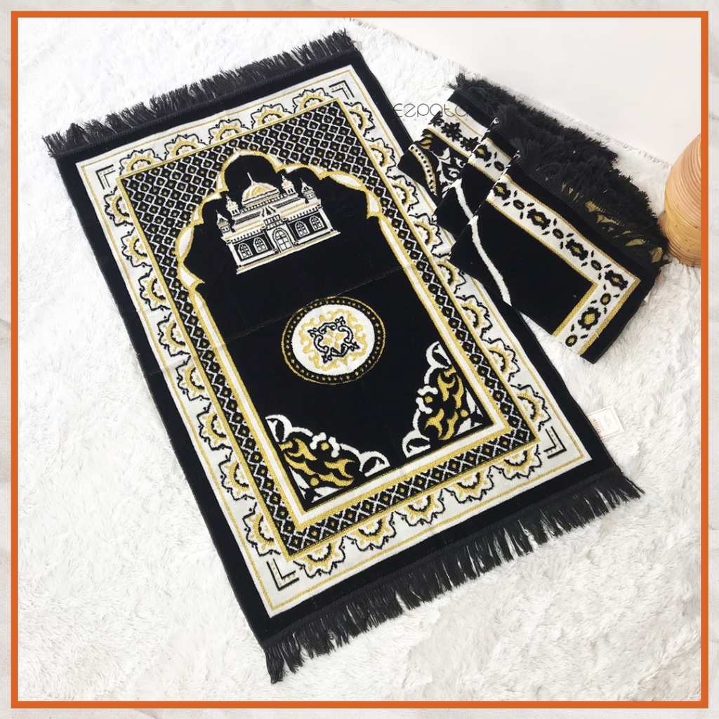 Ezpata Sajadah Izmir Turki Hitam Besar Dewasa Bahan Bludru Kualitas Premium Motif Islamic Ramadhan Idul Fitri Terbaru Harga Termurah