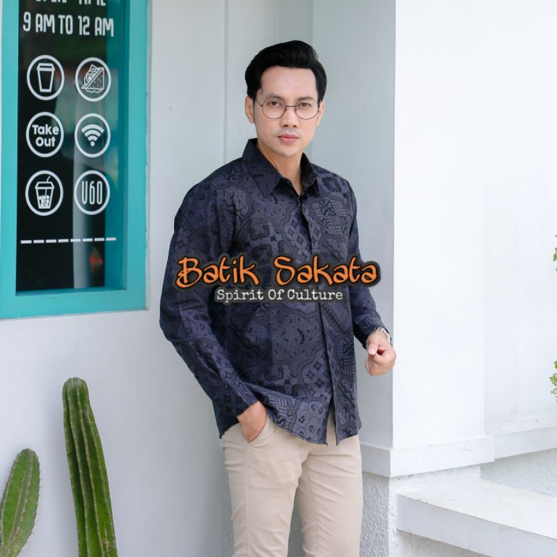 JAGAD PETENG Kemeja Batik Pria Slimfit Lengan Panjang Bahan Katun Halus Lapis Furing