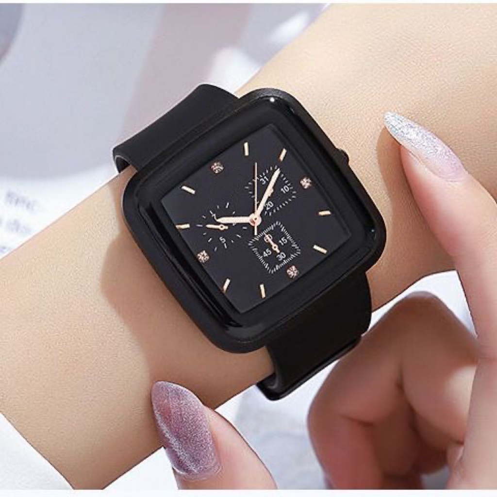 COD✅ Jam Tangan Wanita Fashion Segi Rubber Watch Analog Quartz Gaya Popularitas Jam Cowok   S1268