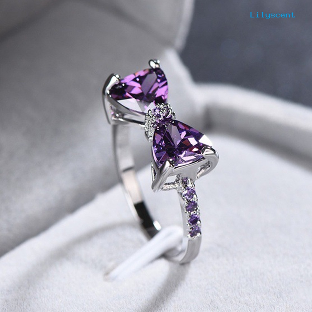 [LS] Pernikahan Pesta Pertunangan Ikatan Simpul Amethyst Imitasi Bertatahkan Jari Cincin Perhiasan Pengantin