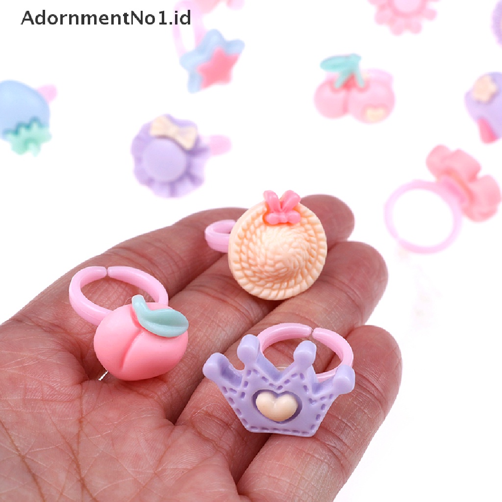 [AdornmentNo1] 12pcs mix Kartun Bunga resin Plastik Bayi Anak Perempuan Cincin Anak Dengan Kotak [ID]