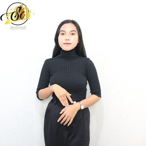 [✅COD ] TurtleNeck  rajut Lengan 3/4 Atasan Baju Rajut Wanita Jalur Besar