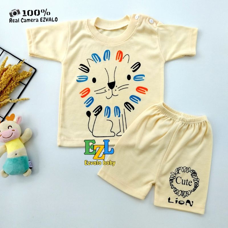 BAJU BAYI SETELAN GAMBAR LION LENGAN PENDEK 3-12 BULAN