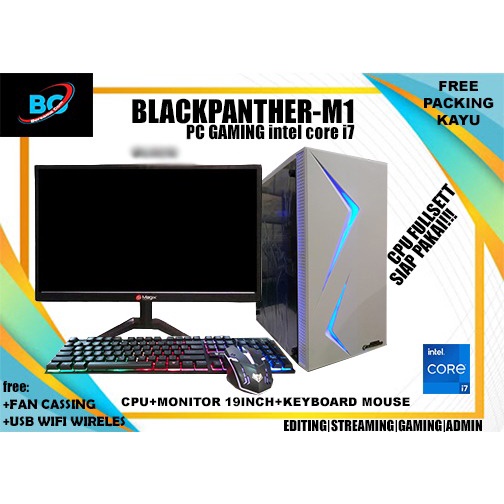 Pc gaming i7 ram 16gb Ssd  monitor  19 in full set siap pakai