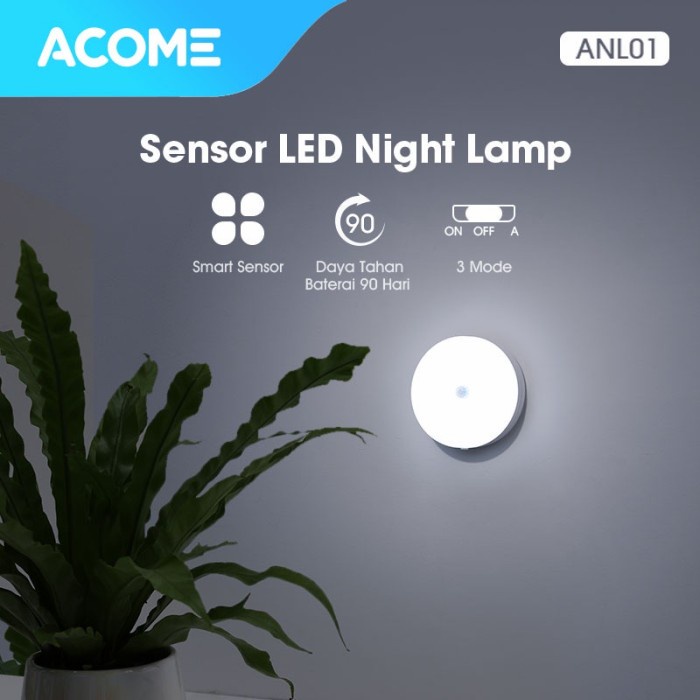 ACOME Lampu Emergency ANL01 Induction Night Light WHITE - Acome Anl01 Led Original