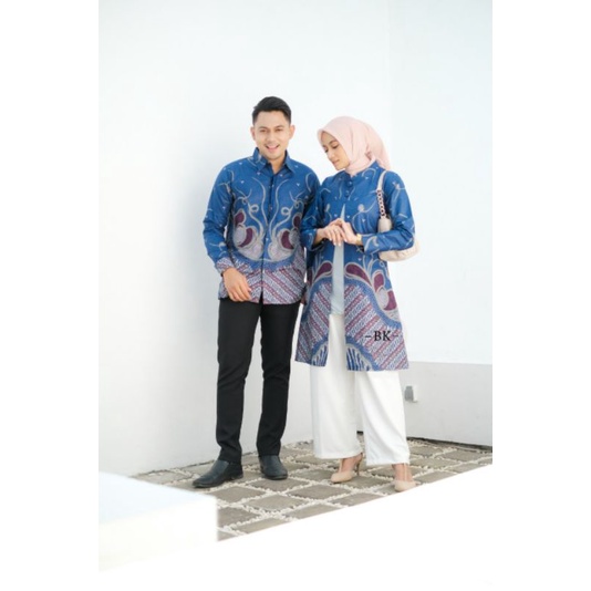 New batik modern seragam kantor kemeja tunik navy M L Xl XXl Jumbo by.batik nabila.id