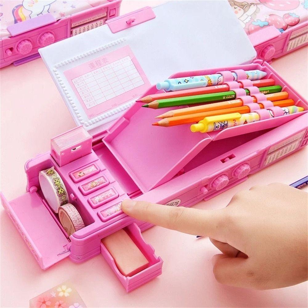 MXBEAUTY Kotak Pensil Alat Tulis Multifungsi Mekanik Deformation Kombinasi Kunci Plastik Kartun Pencil Case