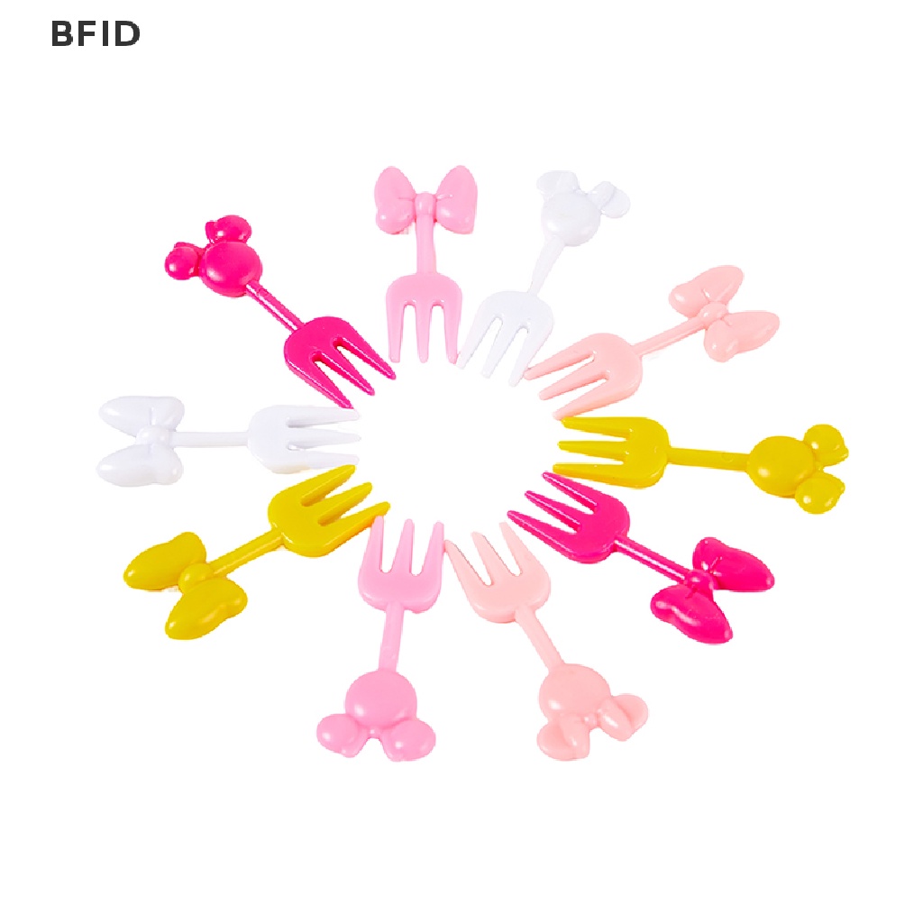 [BFID] 10pcs Mini Kartun Garpu Buah Anak Snack Kue Dessert Tusuk Gigi Bento Makan Siang Dekorasi Pesta Fruit Fork [ID]