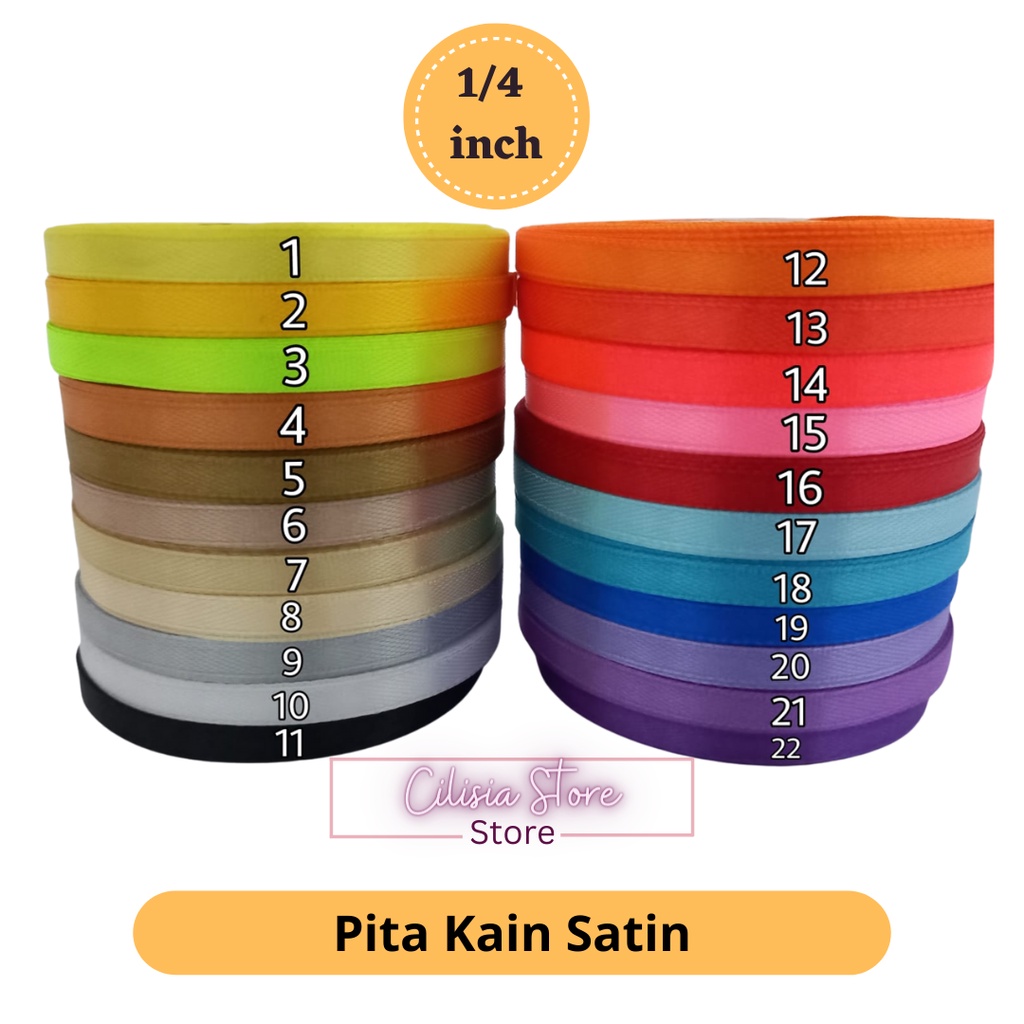 

Pita Satin Polos / Pita Satin Kain 1/4 Inch / Pita Kain Warna Warni