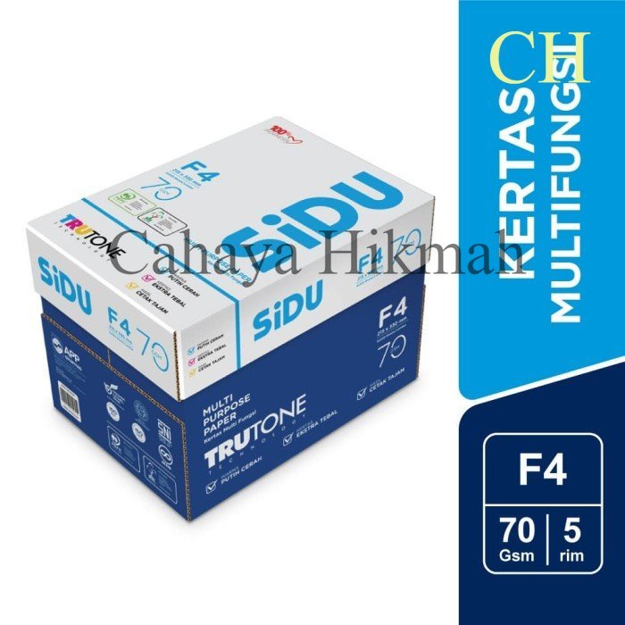 

SiDU Kertas Fotocopy 70 GSM F4 - 1 Boks = 5 Rim berkualitas