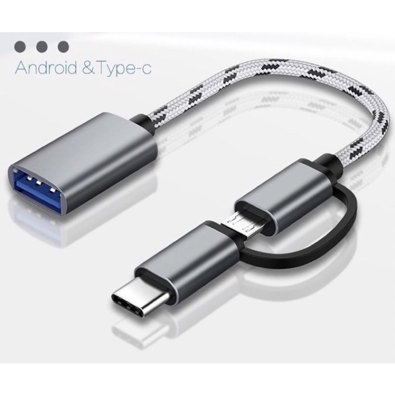 Kabel OTG 2 in 1 Multifungsi Cable USB OTG to Micro dan Type C 2 in 1