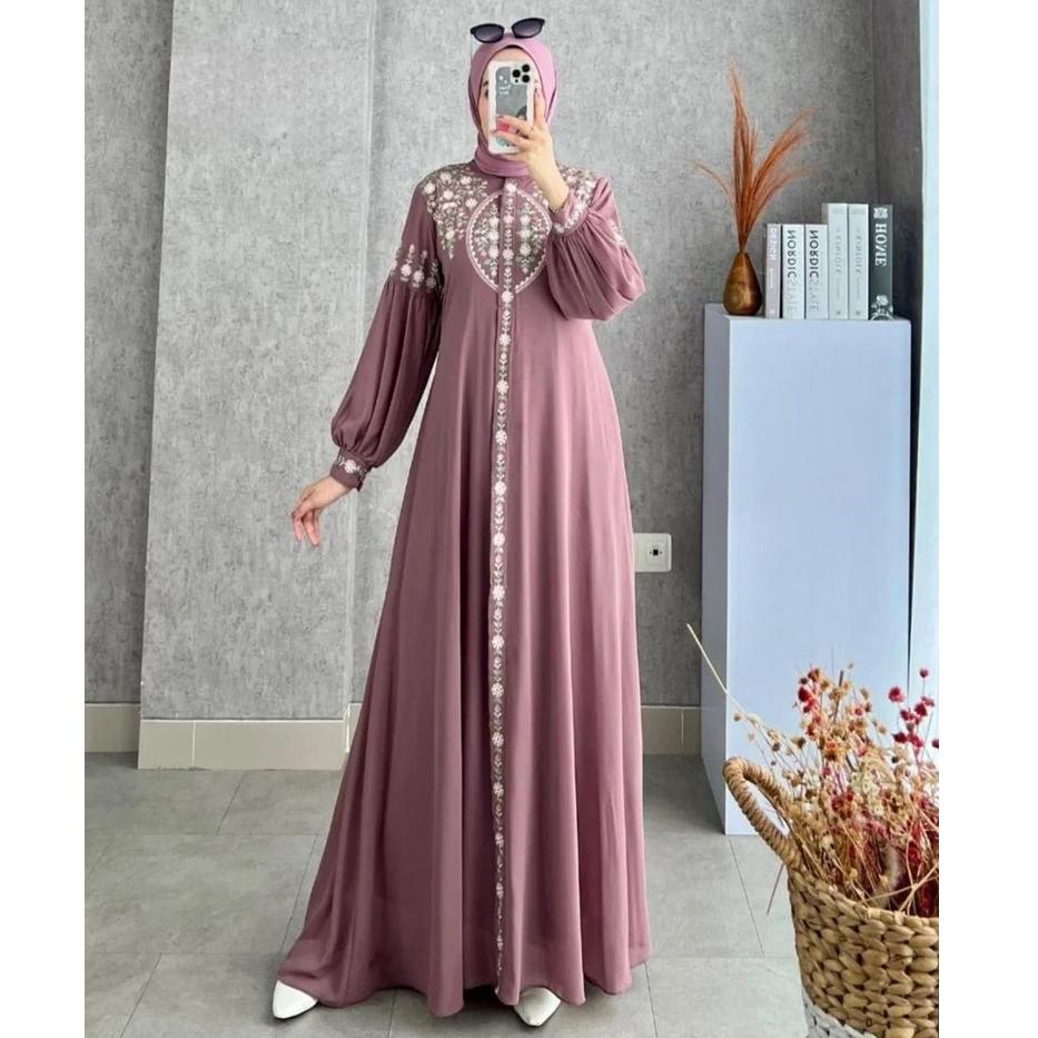 SHOPEE MALL COD ⭐️ Diandra Dress Gamis Maxy Bordir Premium Muslim Wanita Fit To XL l Natasya Maxi Tu