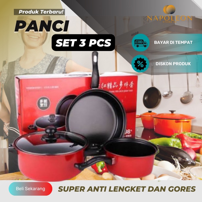 COD Panci Wajan Set Isi 3 Pcs SQRS Panci Teplon Presto Wajan Anti Lengket 1 Set Bahan Teflon