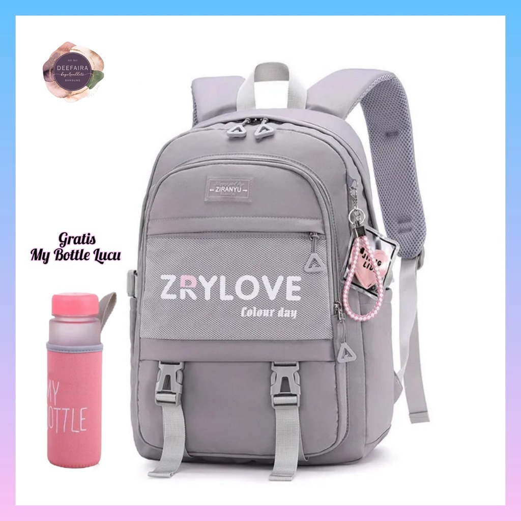 Tas Ransel Backpack Anak Perempuan Motif ZRLOve Free Botol Minum Untuk Sd Smp &amp; Sma