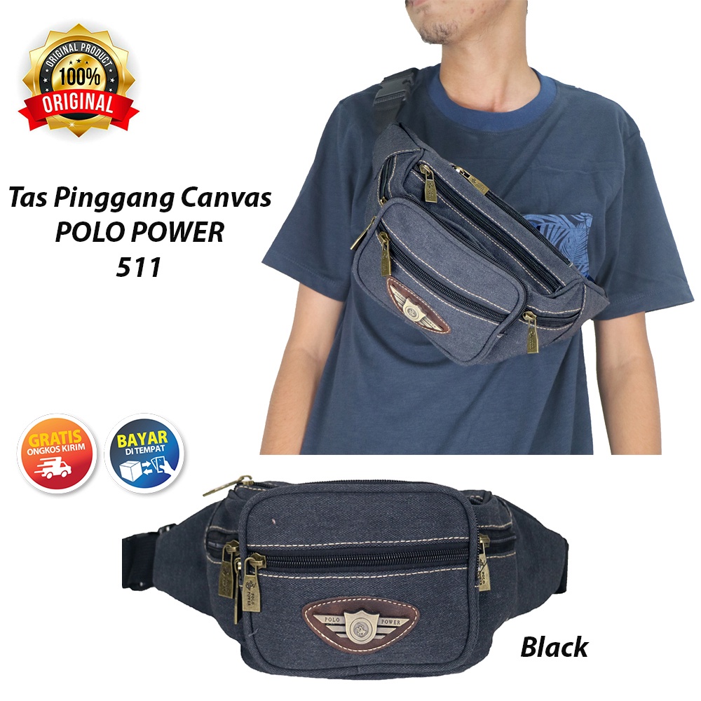Tas Pinggang Kanvas Pria POLO POWER Waist bag Canvas Import Tas Slempang Import Pria Sling bag Fashion Korea Waterproof