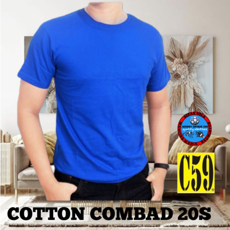 KAOS POLOS C59 cotton combad 20s BIRU Polos/Baju Pria Wanita kaos oblong Cotton Combad 20S /KAOS POL