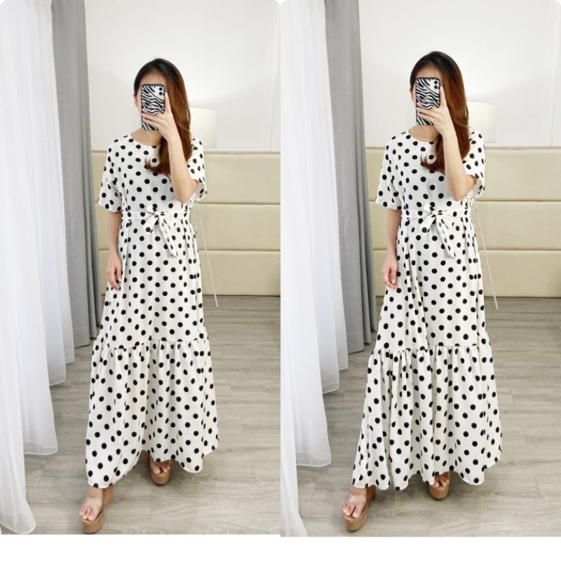 long dress polka dress pilkadot korea putih