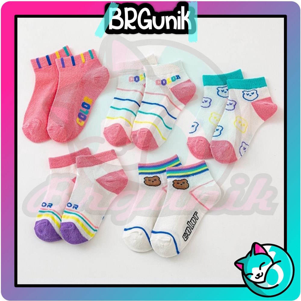 BRGUNIK Kaos Kaki Anak Motif Rainbow Pink Bear Kaus Kaki Bayi Lucu KK038